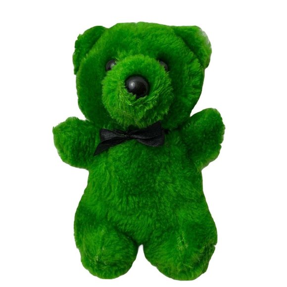 Vintage Acme 1986 Little Teddy Bear Plush Stuffed Animal Bright Green 7" Small - Picture 1 of 7